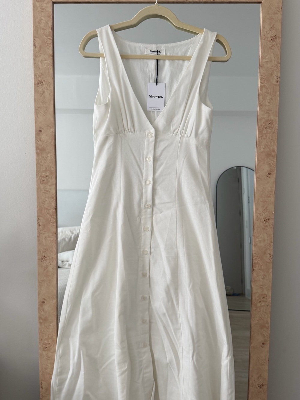 Showpo. Cream Button-Front Midi Dress